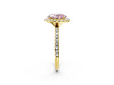 Yellow gold Fancy Pink Oval  Cut Diamond Floral Halo Engagement Ring with Pavé Band and Prong Setting_39