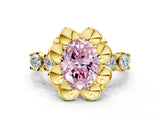 Yellow gold Fancy Pink Oval  Cut Diamond Floral Halo Engagement Ring with Shared Prong Setting 1