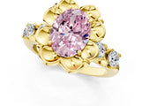 Yellow gold Fancy Pink Oval  Cut Diamond Floral Halo Engagement Ring with Shared Prong Setting 2