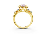 Yellow gold Fancy Pink Oval  Cut Diamond Floral Halo Engagement Ring with Shared Prong Setting 4