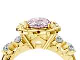 Yellow gold Fancy Pink Oval  Cut Diamond Floral Halo Engagement Ring with Shared Prong Setting 5