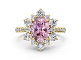 Yellow gold Fancy Pink Oval  Cut Diamond Floral Halo Pave Band with Prong Setting_37