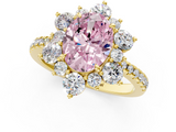Yellow gold Fancy Pink Oval  Cut Diamond Floral Halo Pave Band with Prong Setting_38