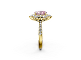 Yellow gold Fancy Pink Oval  Cut Diamond Floral Halo Pave Band with Prong Setting_39