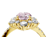 Yellow gold Fancy Pink Oval  Cut Diamond Floral Halo Pave Band with Prong Setting_41