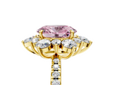 Yellow gold Fancy Pink Oval  Cut Diamond Floral Halo Pave Band with Prong Setting_42