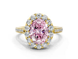 Yellow gold Fancy Pink Oval Cut Diamond Floral Halo Ring with Pavé Band and Prong Setting_3
