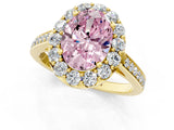 Yellow gold Fancy Pink Oval Cut Diamond Floral Halo Ring with Pavé Band and Prong Setting_4