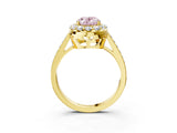 Yellow gold Fancy Pink Oval Cut Diamond Floral Halo Ring with Pavé Band and Prong Setting_6