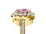 Yellow gold Fancy Pink Oval Cut Diamond Floral Halo Ring with Pavé Band and Prong Setting_8