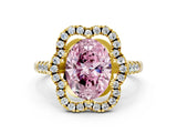 Yellow gold Fancy Pink Oval Cut Diamond Floral Halo Split Shank Prong Setting Ring