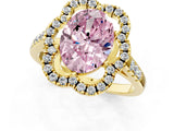 Yellow gold Fancy Pink Oval Cut Diamond Floral Halo Split Shank Prong Setting Ring_1