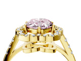 Yellow gold Fancy Pink Oval Cut Diamond Floral Halo Split Shank Prong Setting Ring_4