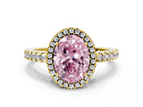 Yellow gold Fancy Pink Oval Cut Diamond Halo Engagement Ring with Pavé Band and Prong Setting_27