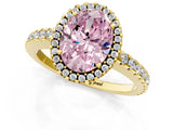 Yellow gold Fancy Pink Oval Cut Diamond Halo Engagement Ring with Pavé Band and Prong Setting_28
