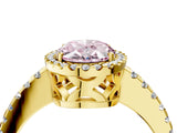 Yellow gold Fancy Pink Oval Cut Diamond Halo Engagement Ring with Pavé Band and Prong Setting_31
