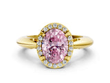 Yellow gold Fancy Pink Oval  Cut Diamond Halo Engagement Ring with Split Shank and Four-Prong Setting_91