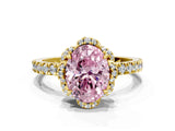 Yellow gold Fancy Pink Oval Cut Diamond Halo Pave Band with Four-Prong Setting_3