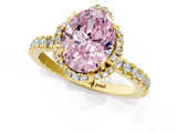 Yellow gold Fancy Pink Oval Cut Diamond Halo Pave Band with Four-Prong Setting_4
