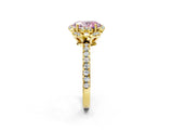 Yellow gold Fancy Pink Oval Cut Diamond Halo Pave Band with Four-Prong Setting_5