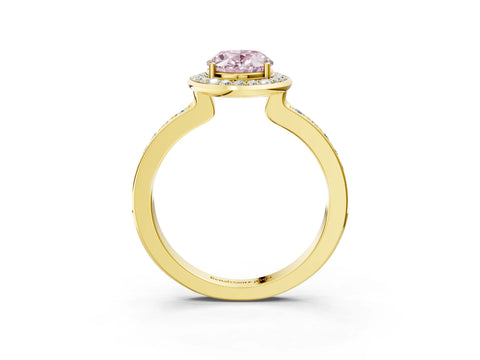 Yellow gold Fancy Pink Oval Cut Diamond Halo Ring with Bezel Frame and Pavé Band_3