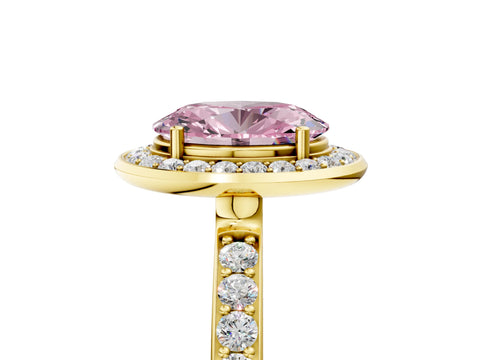 Yellow gold Fancy Pink Oval Cut Diamond Halo Ring with Bezel Frame and Pavé Band_5