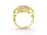 Yellow gold Fancy Pink Oval Cut Diamond Halo Ring with Pavé Band and Four-Prong Setting_44
