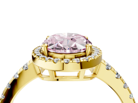 Yellow gold Fancy Pink Oval Cut Diamond Halo Ring with Pavé Band and Four-Prong Setting_4