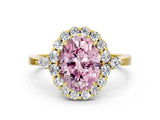 Yellow gold Fancy Pink Oval Cut Diamond Halo Ring with Pear Side Stones and Prong Setting_71
