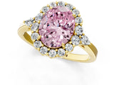 Yellow gold Fancy Pink Oval Cut Diamond Halo Ring with Pear Side Stones and Prong Setting_72
