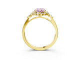 Yellow gold Fancy Pink Oval Cut Diamond Halo Ring with Pear Side Stones and Prong Setting_74