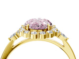 Yellow gold Fancy Pink Oval Cut Diamond Halo Ring with Pear Side Stones and Prong Setting_75