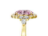 Yellow gold Fancy Pink Oval Cut Diamond Halo Ring with Pear Side Stones and Prong Setting_76