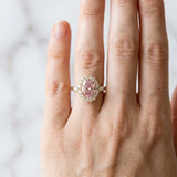 Yellow gold Fancy Pink Oval Cut Diamond Halo Ring with Pear Side Stones and Prong Setting_83