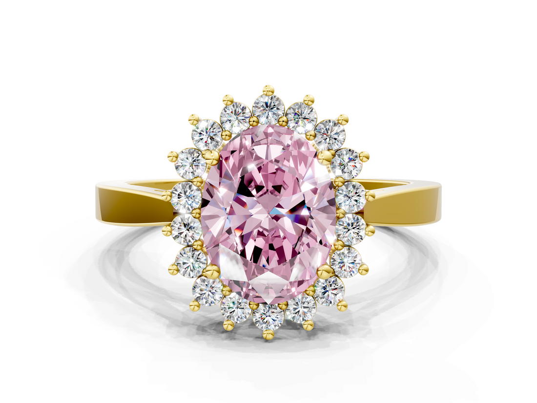 Yellow gold Fancy Pink Oval  Cut Diamond Halo Ring with Round Brilliant Halo and Solitaire Band_72