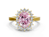 Yellow gold Fancy Pink Oval  Cut Diamond Halo Ring with Round Brilliant Halo and Solitaire Band_72