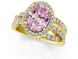 Yellow gold Fancy Pink Oval Cut Diamond Halo Ring with Round Split Shank and Prong Setting_49