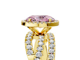 Yellow gold Fancy Pink Oval Cut Diamond Halo Ring with Round Split Shank and Prong Setting_53