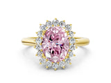 Yellow gold Fancy Pink Oval  Cut Diamond Halo Ring with Solitaire Band and Prong Setting_53