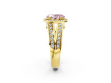 Yellow gold Fancy Pink Oval Cut Diamond Halo Ring with Split Shank Pavé Band and Four-Prong Setting_2