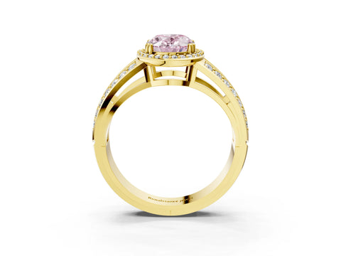 Yellow gold Fancy Pink Oval Cut Diamond Halo Ring with Split Shank Pavé Band and Four-Prong Setting_3