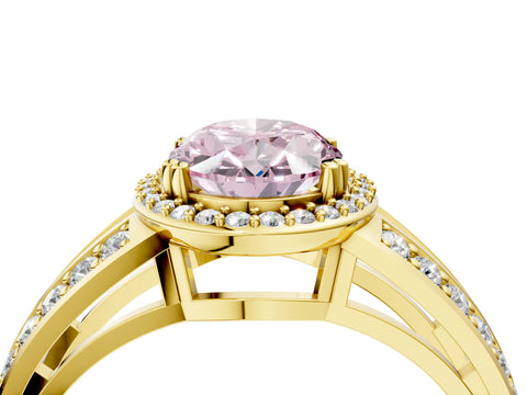 Yellow gold Fancy Pink Oval Cut Diamond Halo Ring with Split Shank Pavé Band and Four-Prong Setting_4