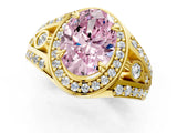 Yellow gold Fancy Pink Oval Cut Diamond Halo Ring with Split Shank and Bezel Accents and Four-Prong Setting_1