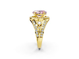 Yellow gold Fancy Pink Oval Cut Diamond Halo Ring with Split Shank and Bezel Accents and Four-Prong Setting_2