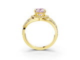 Yellow gold Fancy Pink Oval Cut Diamond Halo Ring with Split Shank and Bezel Accents and Four-Prong Setting_3
