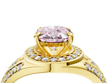 Yellow gold Fancy Pink Oval Cut Diamond Halo Ring with Split Shank and Bezel Accents and Four-Prong Setting_4