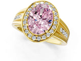 Yellow gold Fancy Pink Oval Cut Diamond Halo Ring with Split Shank and Bezel Accents and Prong Setting_1
