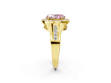 Yellow gold Fancy Pink Oval Cut Diamond Halo Ring with Split Shank and Bezel Accents and Prong Setting_2