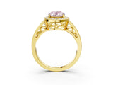 Yellow gold Fancy Pink Oval Cut Diamond Halo Ring with Split Shank and Bezel Accents and Prong Setting_3