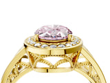 Yellow gold Fancy Pink Oval Cut Diamond Halo Ring with Split Shank and Bezel Accents and Prong Setting_4